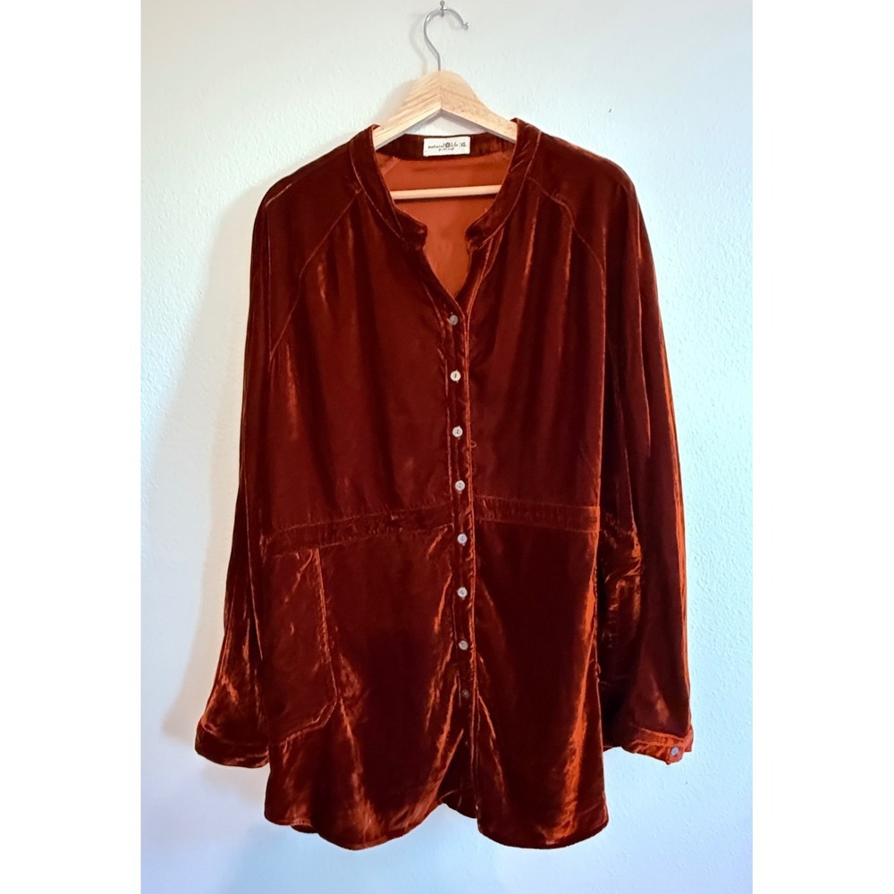 Natural Life Velvet Rust Button Front Oversized Shirt Sz XL Boho - Picture 6 of 8